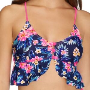 Arizona Jean Co Floral Ruffle Bralett Pink Blue Swim Top